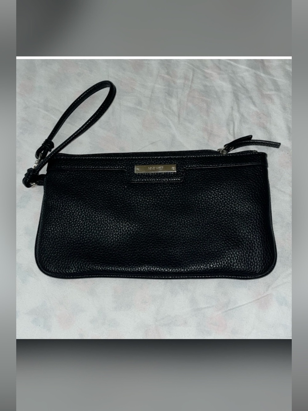 Nine West Black Pebbled Faux Leather Wristlet Clutch Bag Old Money Timeless